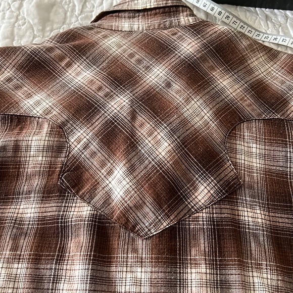 Shyanne button up western shirt plaid Pearl snap buttons / soft brown /cream - Picture 10 of 11